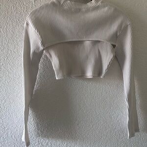 Women's Cream Ribbed Long Sleeve Top